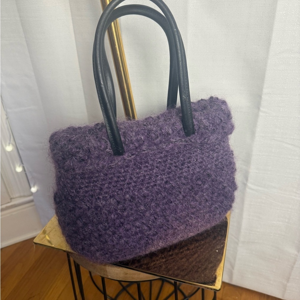 Adriana Caras Purple Tote with Plush Knit Texture 100% Rayon